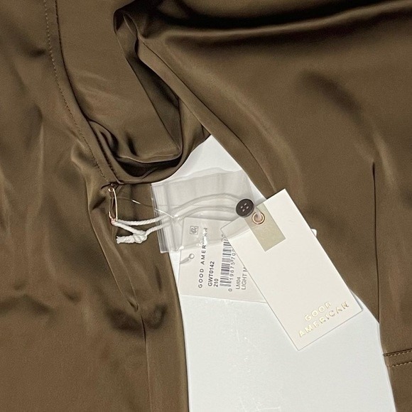 Good American Satin Button up Good Shirt Light Mocha size 3/4  Large - XL - Picture 7 of 8